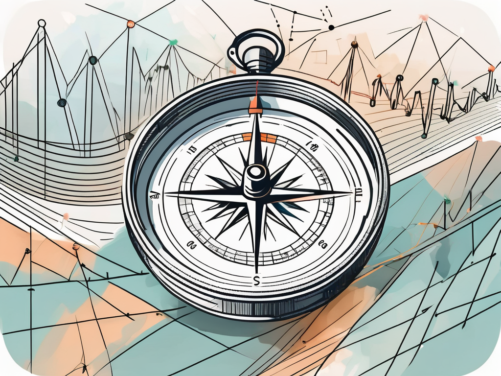 A compass navigating through a sea of fluctuating graphs and financial charts