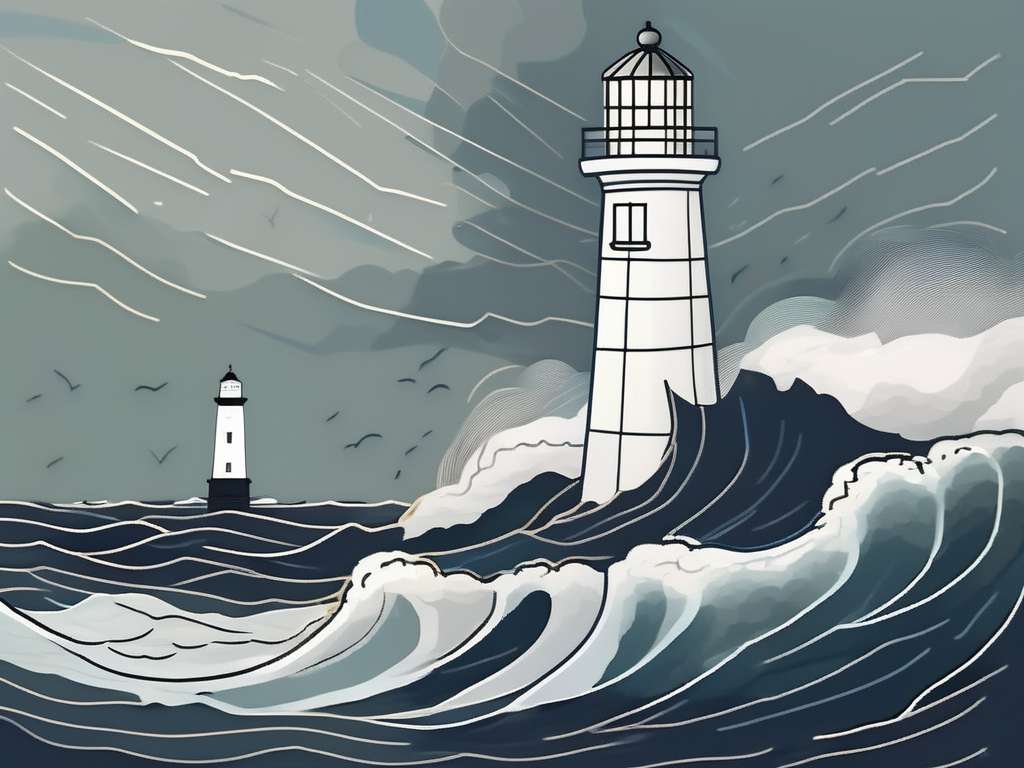 A stormy sea with a lighthouse standing strong