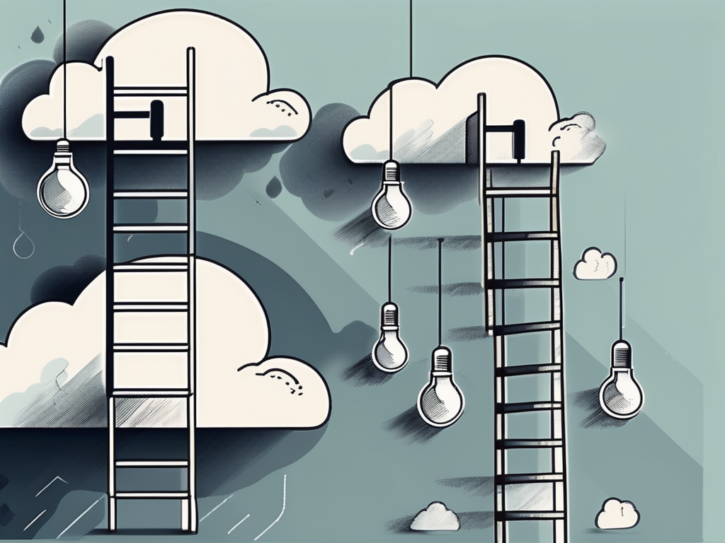 A corporate ladder ascending into the clouds