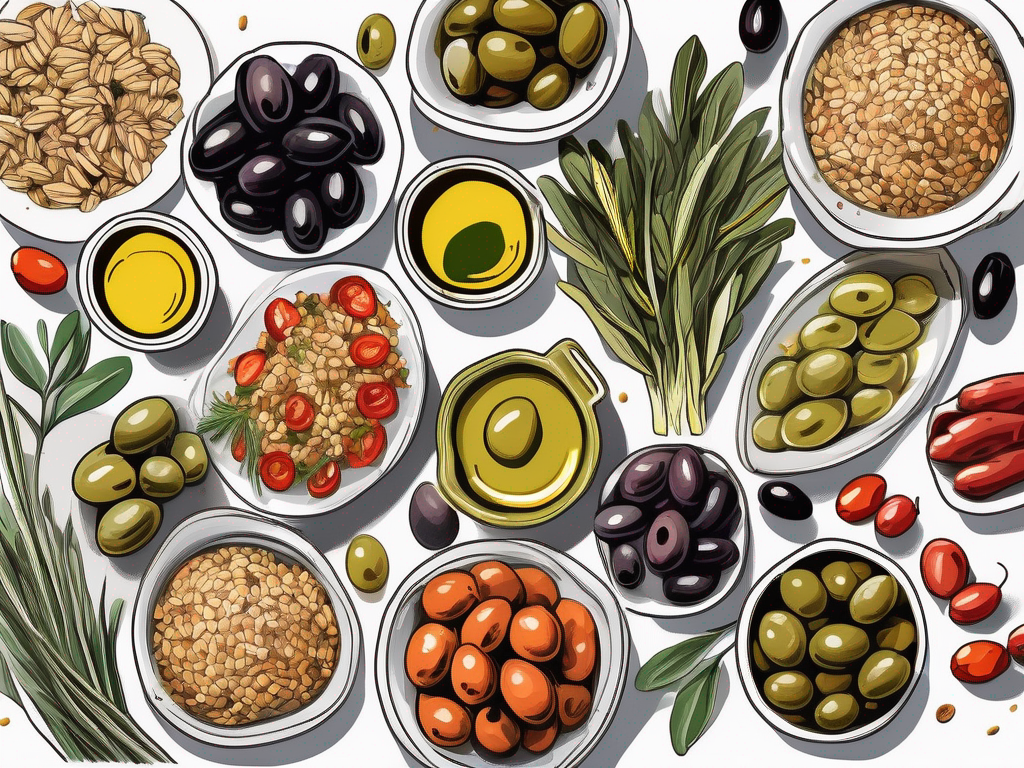 A vibrant assortment of mediterranean foods like olives