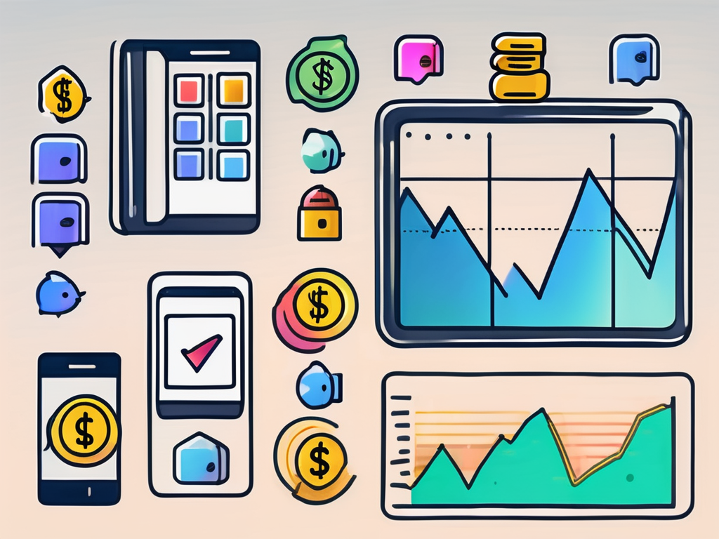 A smartphone displaying various colorful app icons related to personal finance