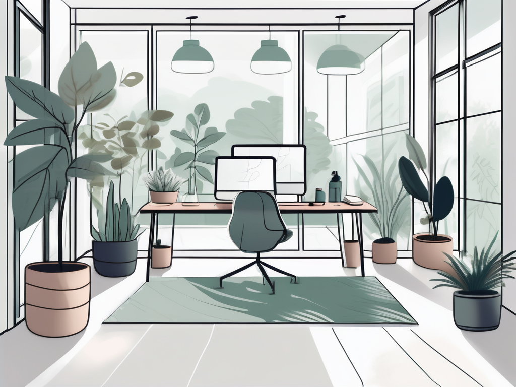 A serene office space filled with plants