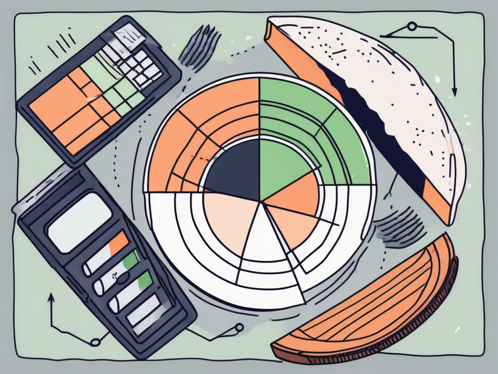 A wallet filled with various denominations of currency and a pie chart next to it