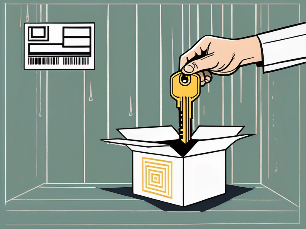 A key unlocking a box labeled with a generic barcode