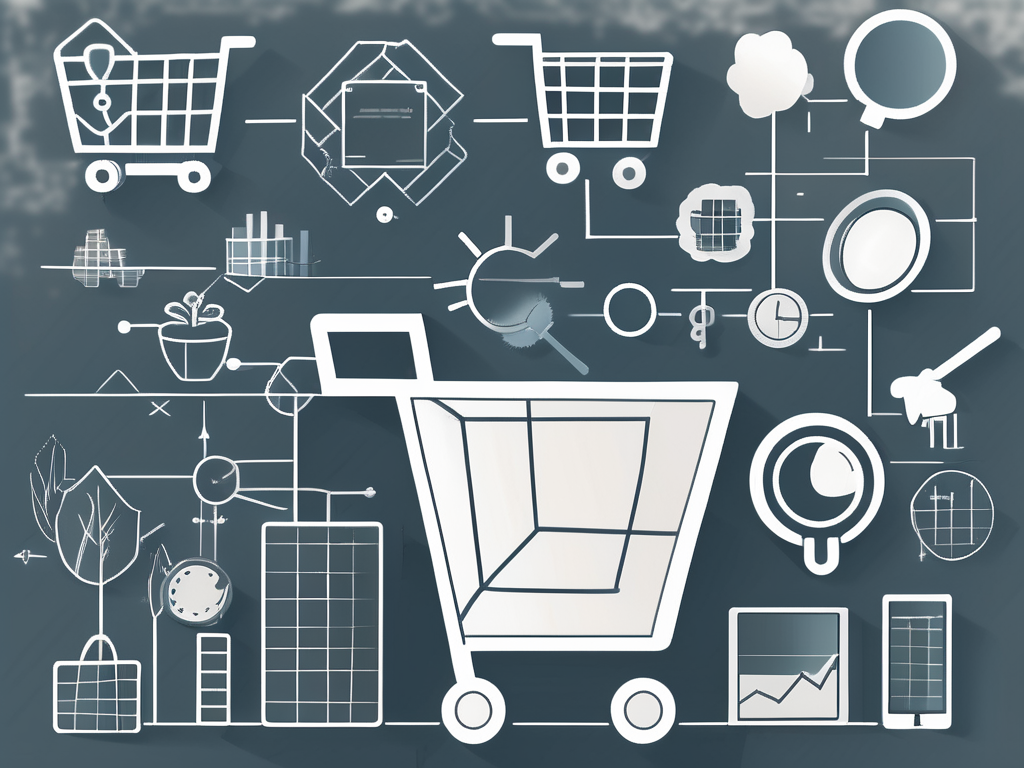 Various symbolic icons such as a shopping cart