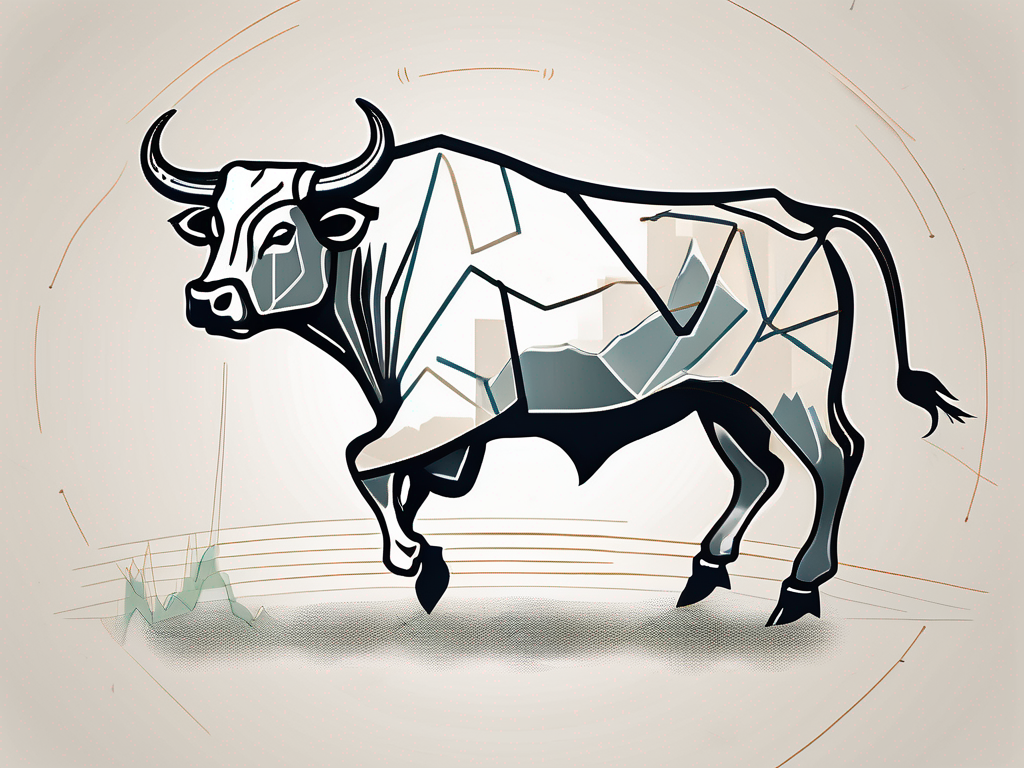 A bull confidently striding along a path marked with financial symbols like dollar signs or stock market graphs