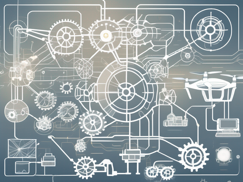 A complex network of interconnected gears and conveyor belts