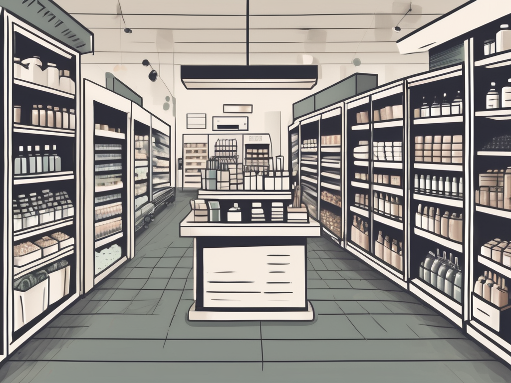 A bustling retail store with shelves full of various products